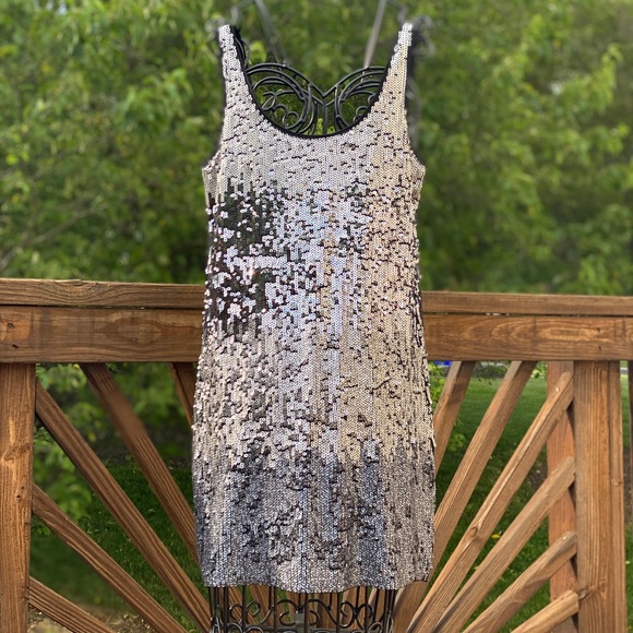Express Black/Silver Sequined Mini Cocktail Dress - Picture 3 of 4
